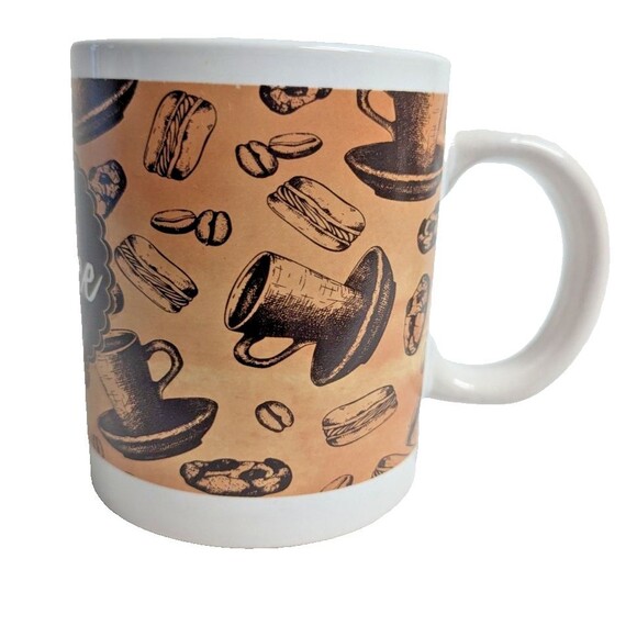 Royal Norfolk Coffee Time Mug Cup Drinkware 16 oz Brown Tan White Ceramic Gift - Picture 3 of 6